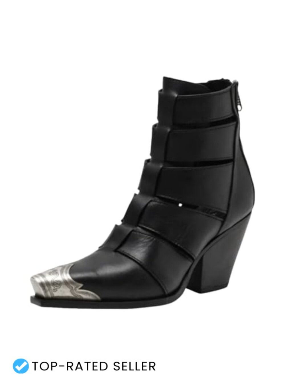 Western Ankle Boots Faux Leather Stacked Block Heel Cowboy Booties